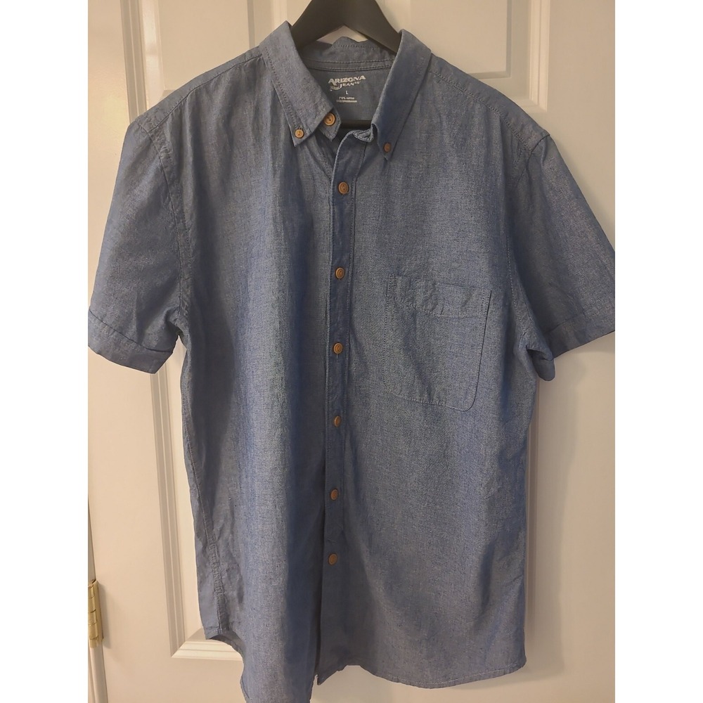 ARIZONA JEAN COMPANY‎ Short Sleeve 100% Cotton Blue Jean Shirt Men's Large